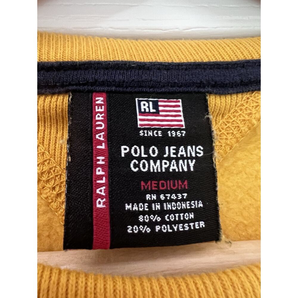 Vintage Polo Jeans Co Ralph Lauren Yellow Crewneck Sweatshirt Logo Medium - Picture 5 of 8